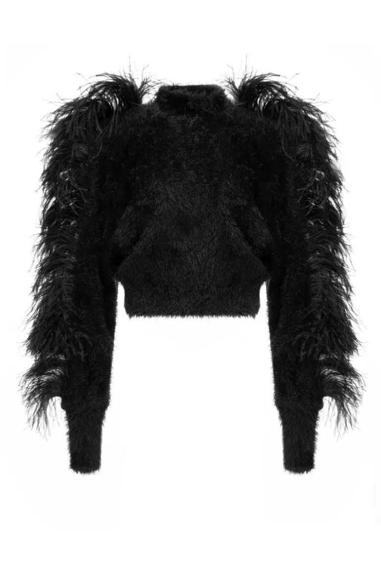 Knitwear<CULT MIA FEATHERED SHOULDER SWEATER Black