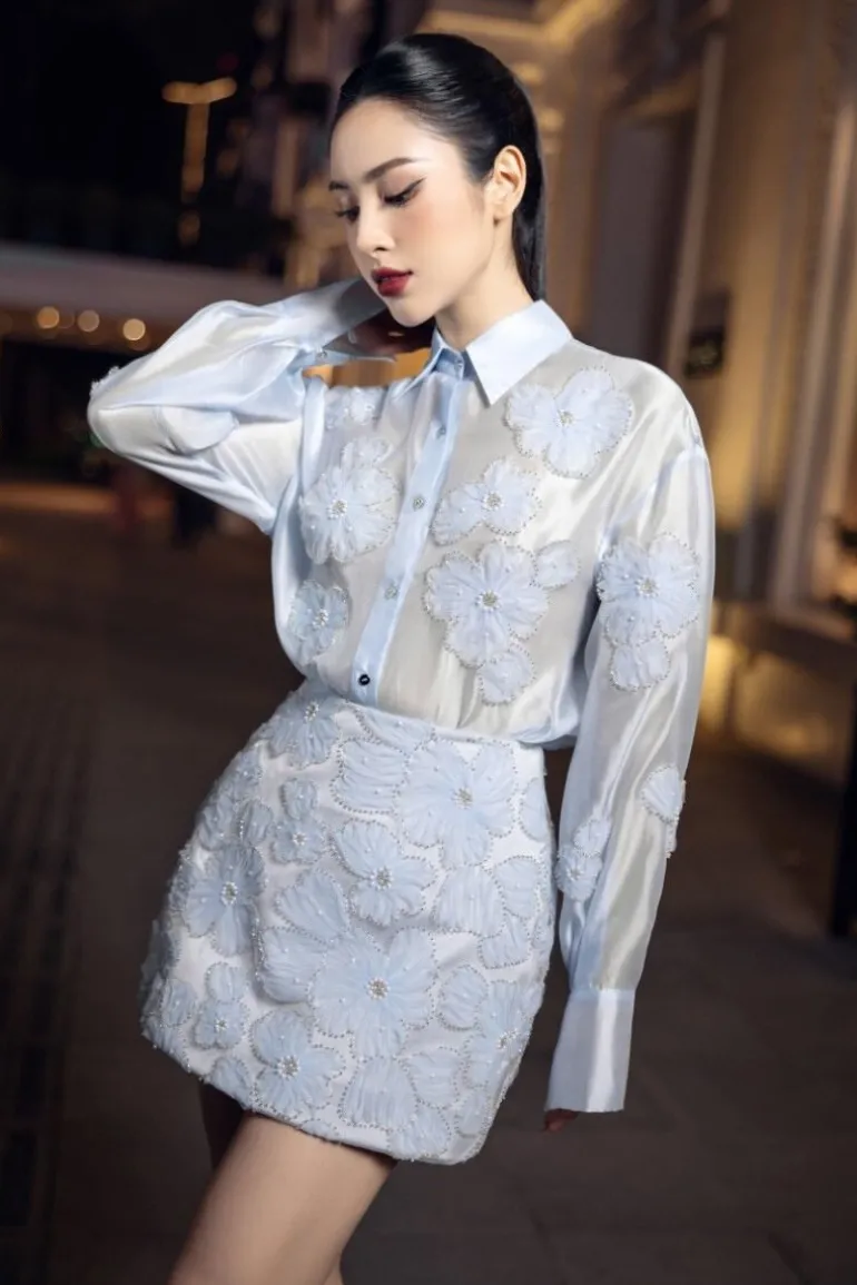 Outfit Sets<CULT MIA FELICIA SHINY SILK FLORAL SHIRT AND SKIRT SET Blue