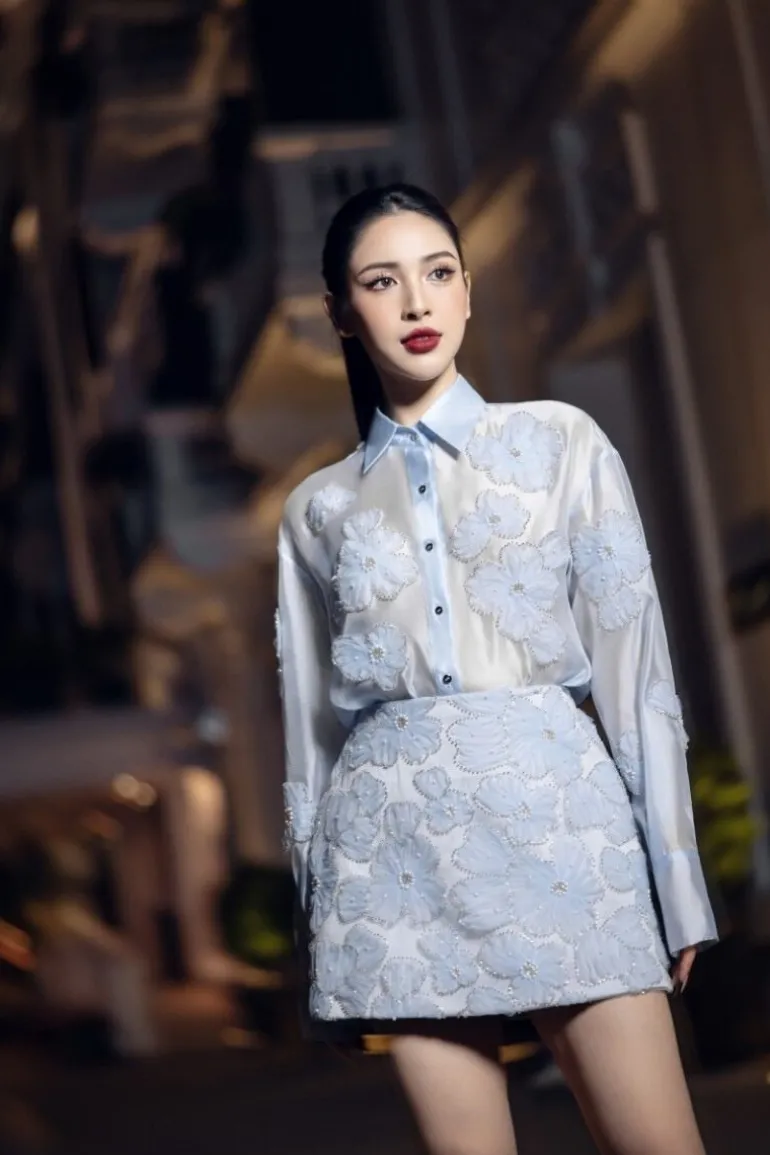 Outfit Sets<CULT MIA FELICIA SHINY SILK FLORAL SHIRT AND SKIRT SET Blue