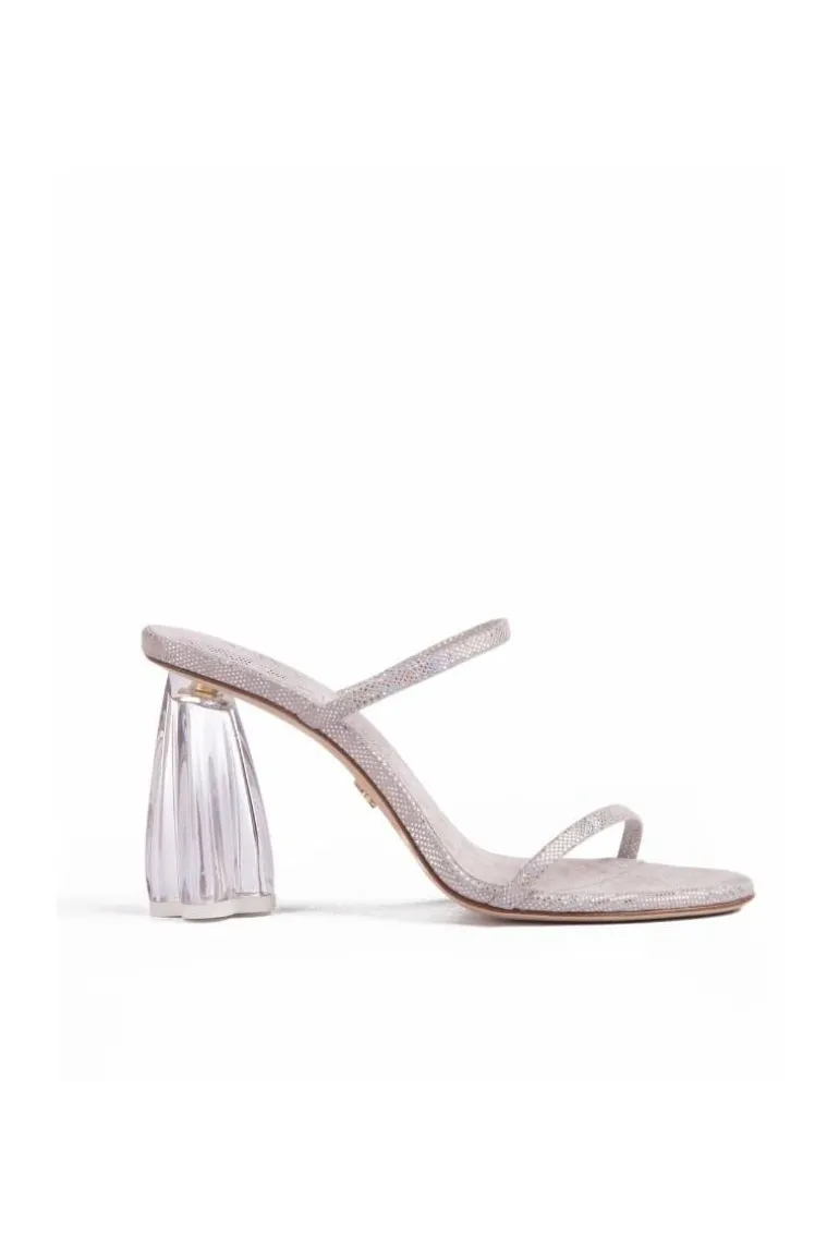 Heels<CULT MIA FIORELLINI GLASS DISCO SUEDE BLOCK HEELS Silver Hologram Suede