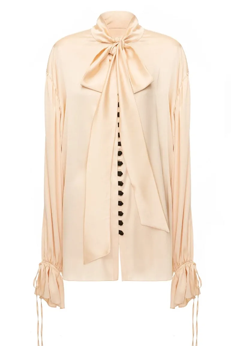 Tops<CULT MIA FLARED SLEEVES AND SCARF SHIRT Beige