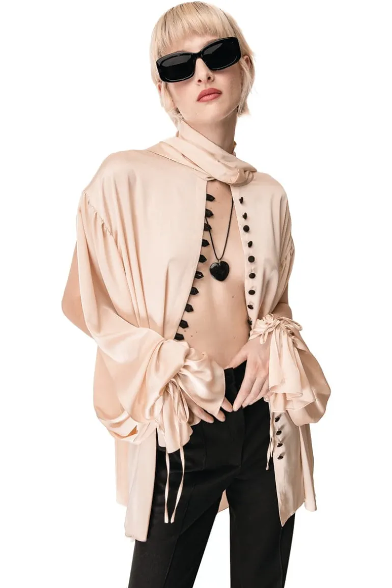 Tops<CULT MIA FLARED SLEEVES AND SCARF SHIRT Beige