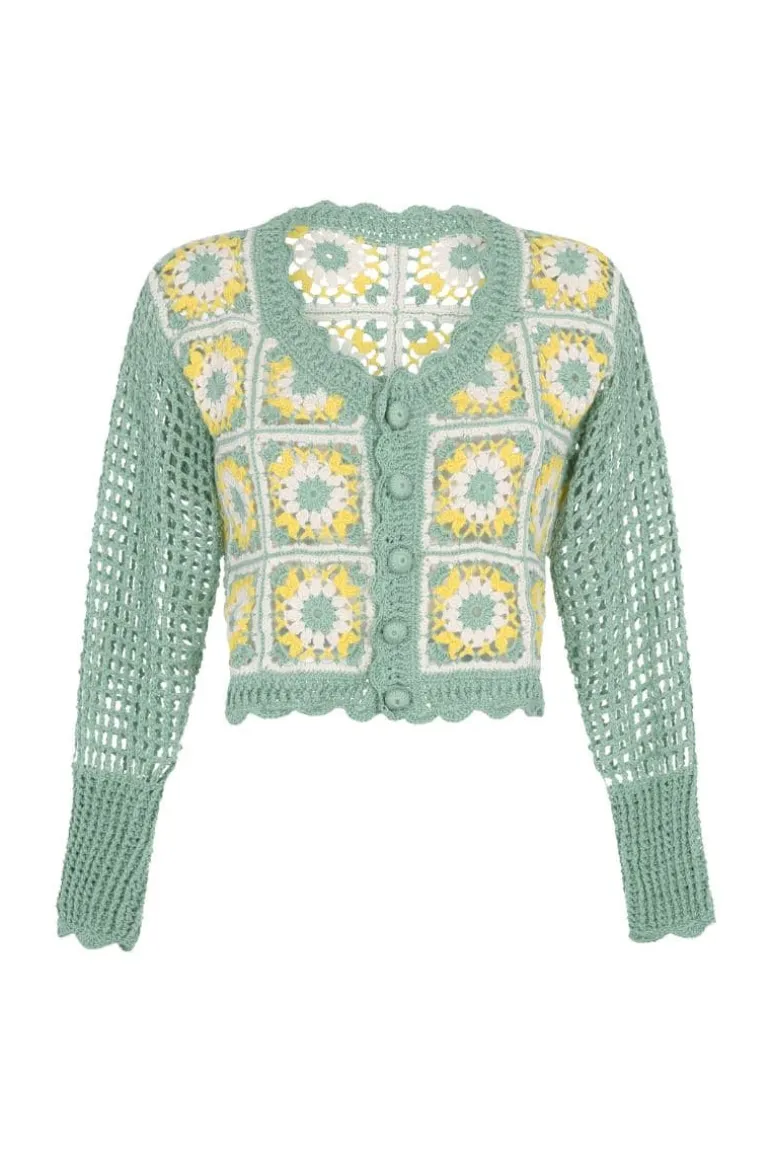 Knitwear<CULT MIA FLORA GREEN CROCHET CARDIGAN Green/Yellow