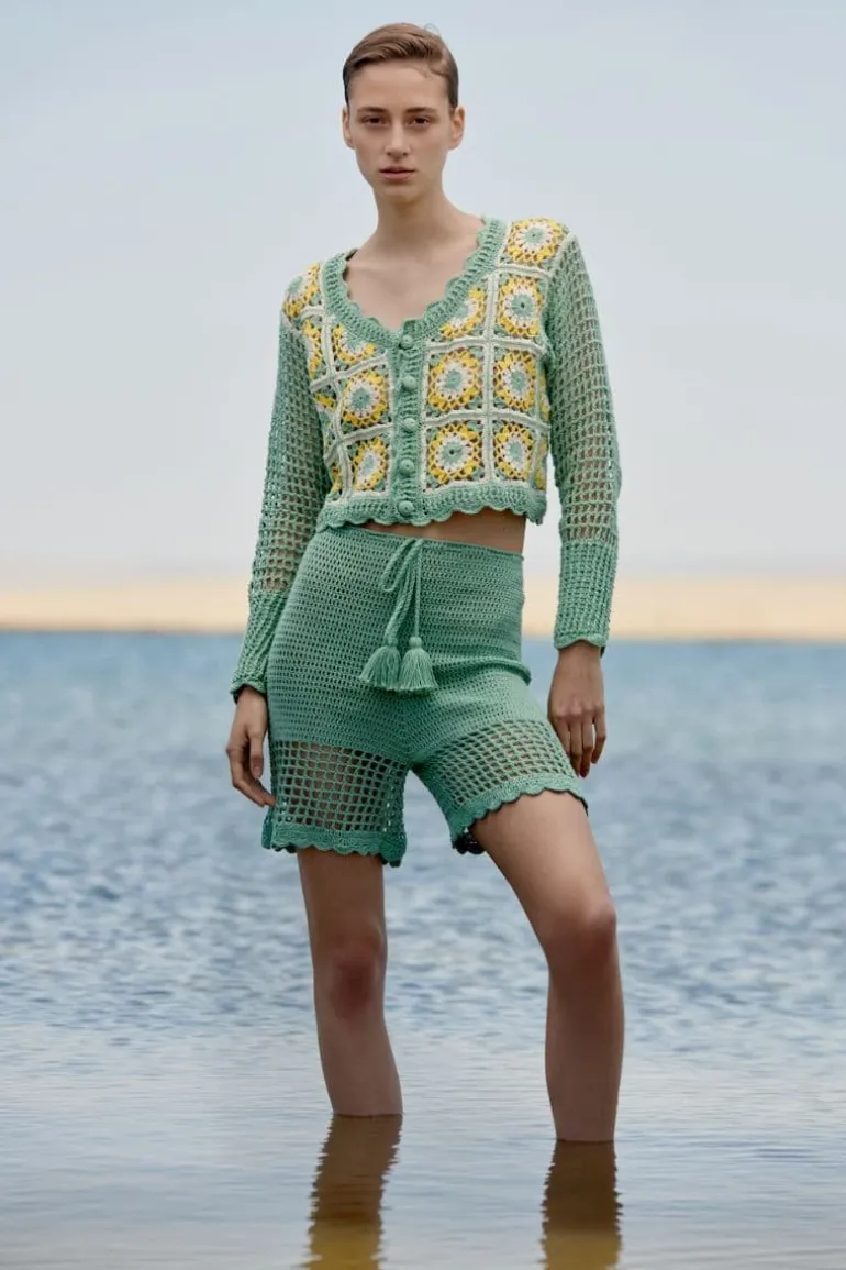 Knitwear<CULT MIA FLORA GREEN CROCHET CARDIGAN Green/Yellow