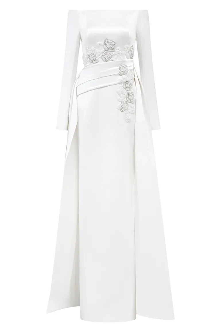 Dresses | Gowns<CULT MIA FLORAL EMBELLISHED LONG FLAP STRAIGHT DRESS White