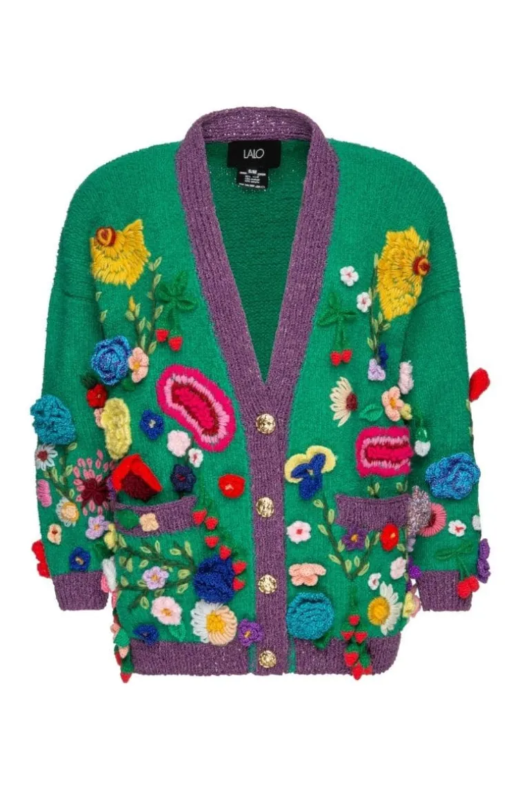 Knitwear<CULT MIA FLORIS GREEN EMBROIDERED OVERSIZED CARDI Multicolor