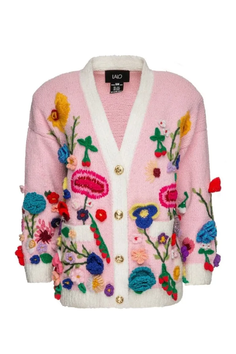 Knitwear<CULT MIA FLORIS PINK EMBROIDERED OVERSIZED CARDI Multicolor