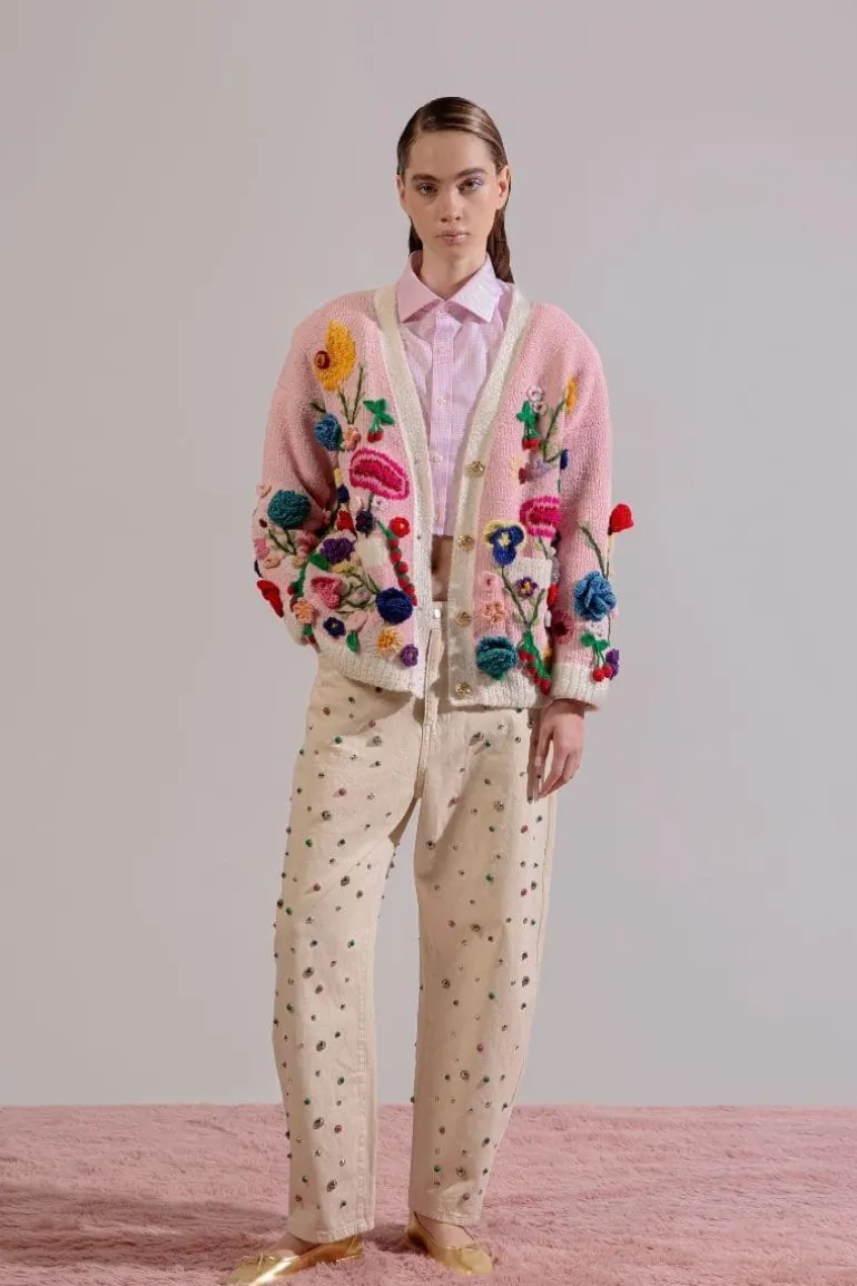 Knitwear<CULT MIA FLORIS PINK EMBROIDERED OVERSIZED CARDI Multicolor