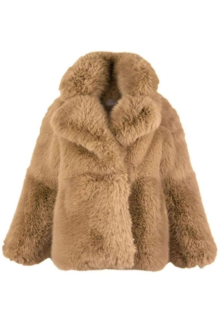 Jackets<CULT MIA FLUFFY FAUX FUR JACKET Camel