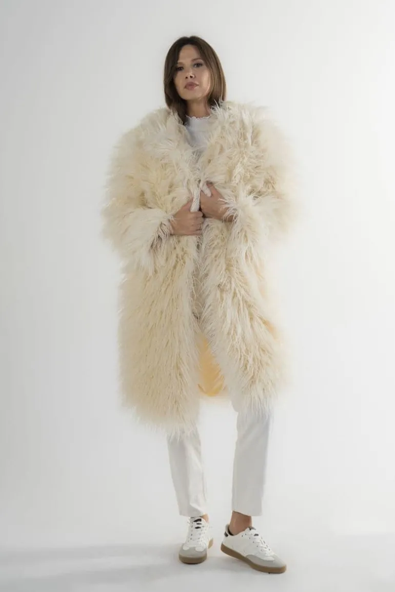 Coats<CULT MIA FLUFFY FAUX FUR COAT Cream