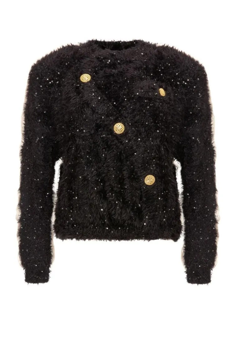 Knitwear<CULT MIA FLUFFY GOLD BUTTON SWEATER Black