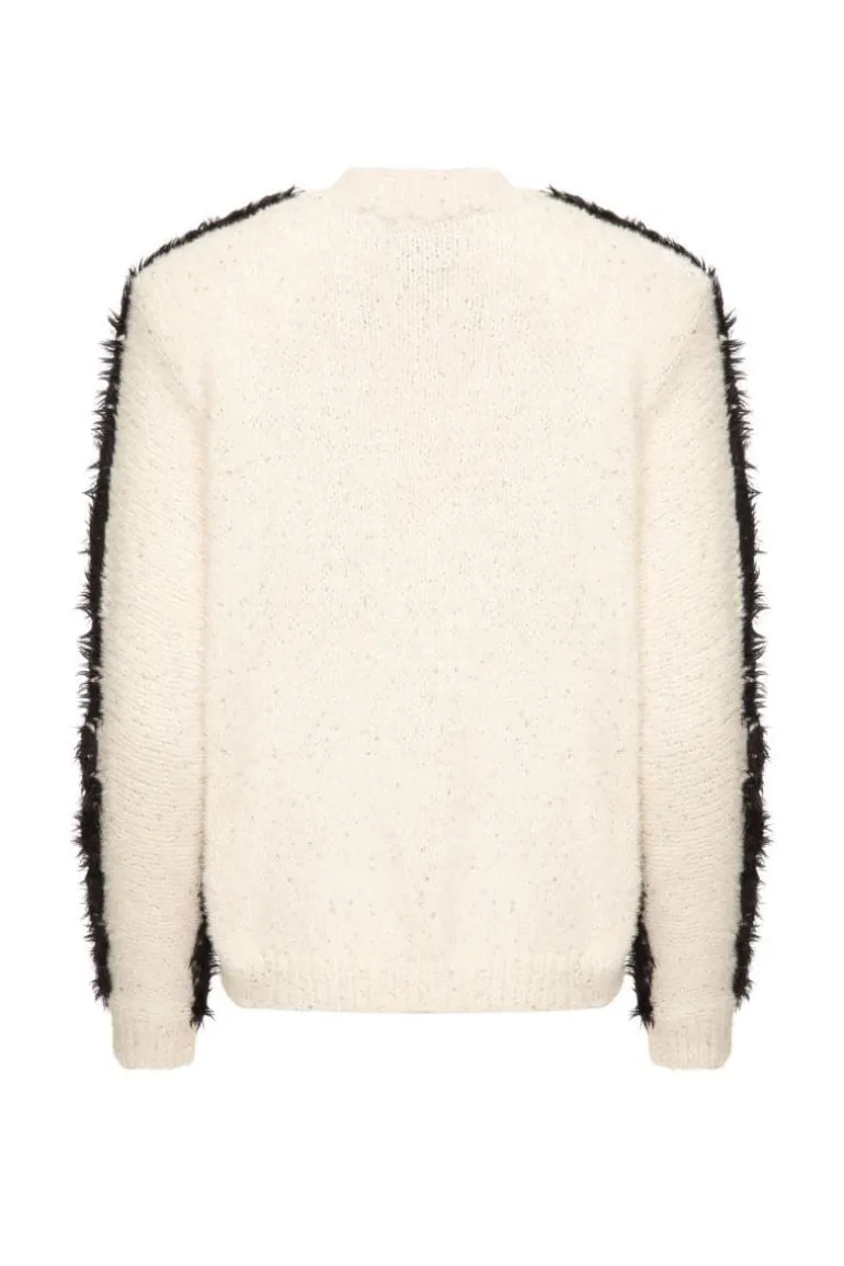 Knitwear<CULT MIA FLUFFY GOLD BUTTON WHITE SWEATER White & Black
