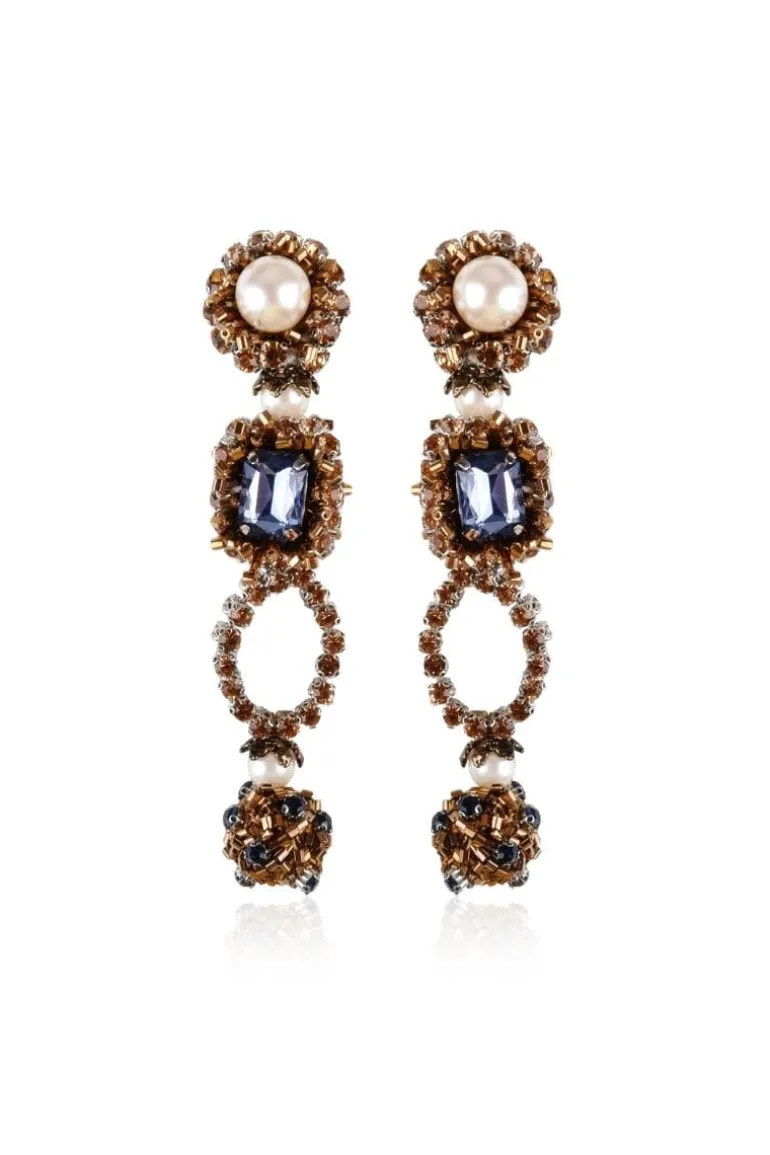 Earrings<CULT MIA FONTANA CRYSTAL AND SEED BEADED CLIP ON EARRINGS Blue