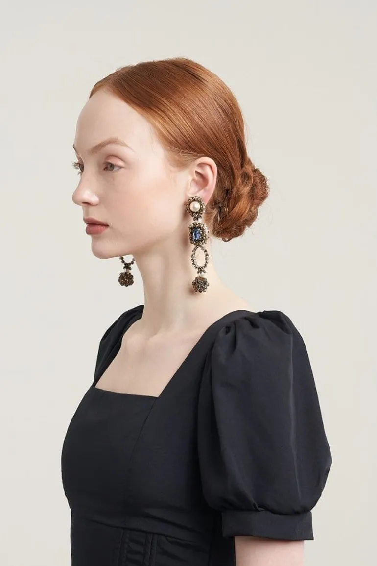Earrings<CULT MIA FONTANA CRYSTAL AND SEED BEADED CLIP ON EARRINGS Blue