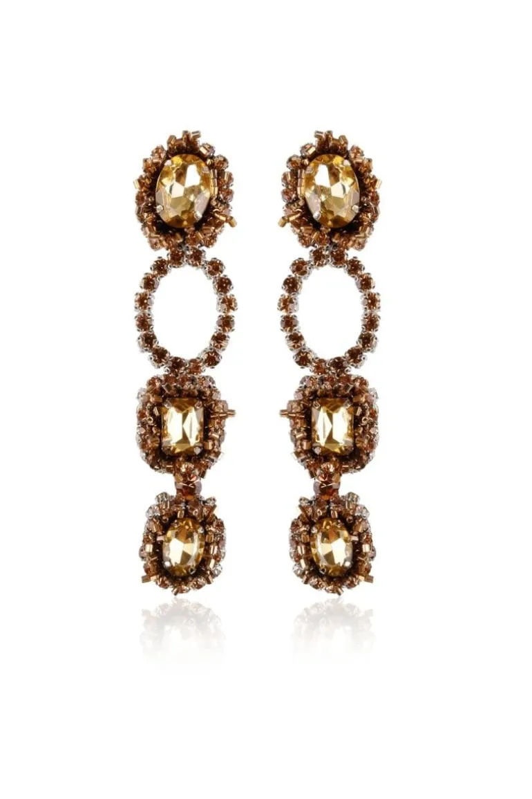 Earrings<CULT MIA FONTANA CRYSTAL AND SEED BEADED CLIP ON EARRINGS Gold