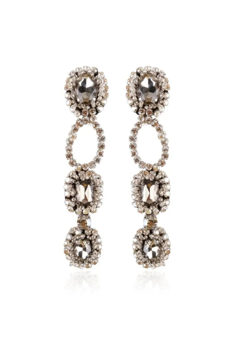 Earrings<CULT MIA FONTANA GRAY CRYSTAL AND SEED BEADED CLIP ON EARRINGS Silver