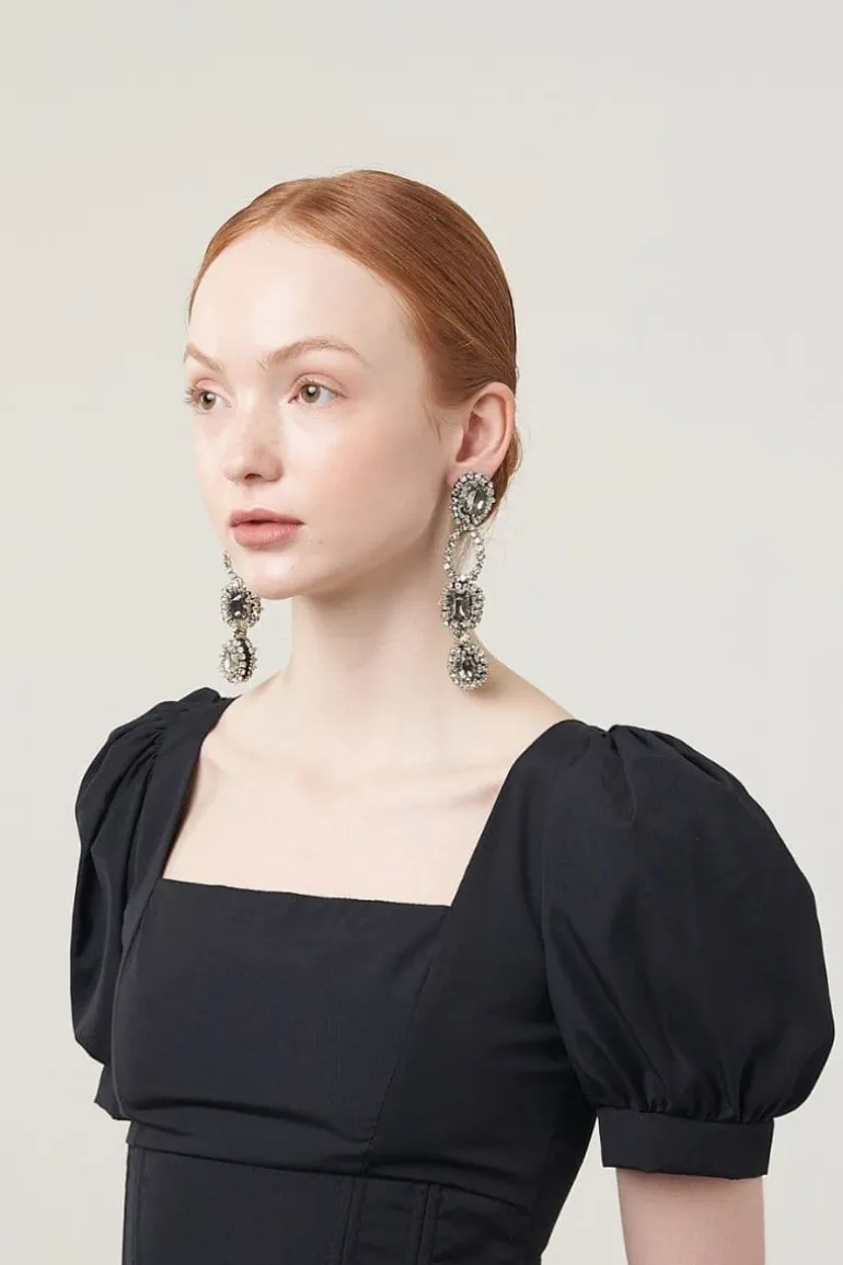Earrings<CULT MIA FONTANA GRAY CRYSTAL AND SEED BEADED CLIP ON EARRINGS Silver