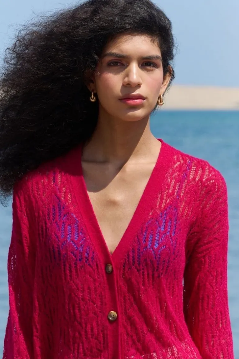 Knitwear<CULT MIA ARAÑITA V NECK CARDIGAN Frambuesa Pink