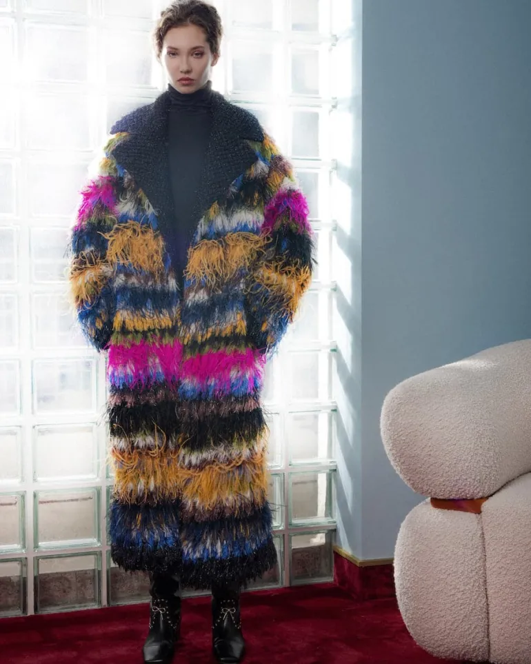 Coats<CULT MIA FRINGED MOHAIR COAT