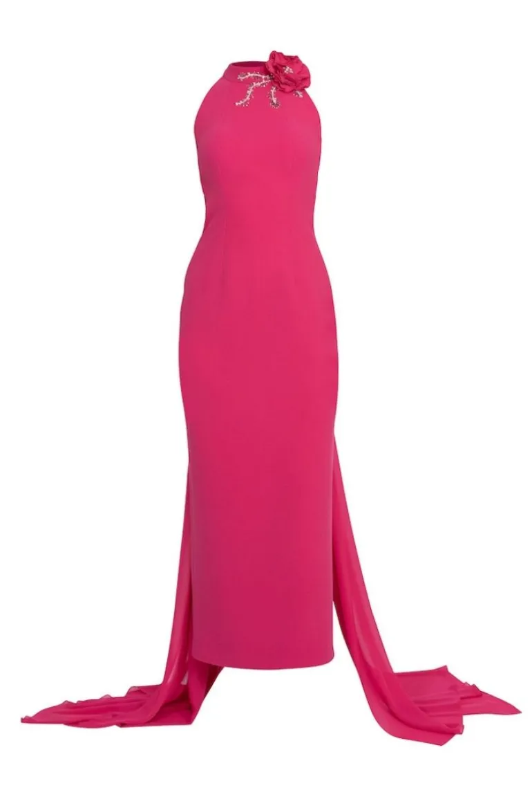 Dresses<CULT MIA HALTERNECK WITH LONG CAPE MAXI DRESS Fuchsia