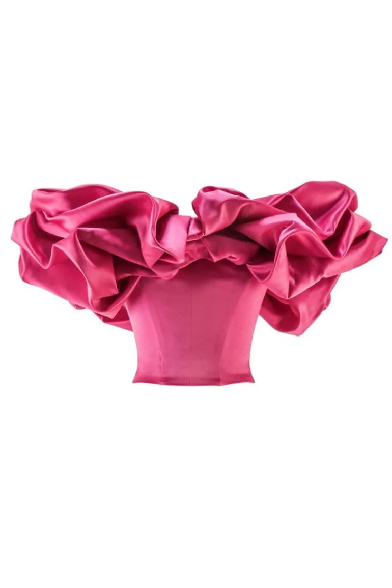 Tops<CULT MIA FUCHSIA LACE-UP CORSET WITH MERINGUE FLOUNCES Fuchsia Rose