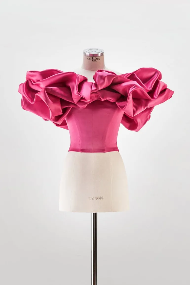 Tops<CULT MIA FUCHSIA LACE-UP CORSET WITH MERINGUE FLOUNCES Fuchsia Rose
