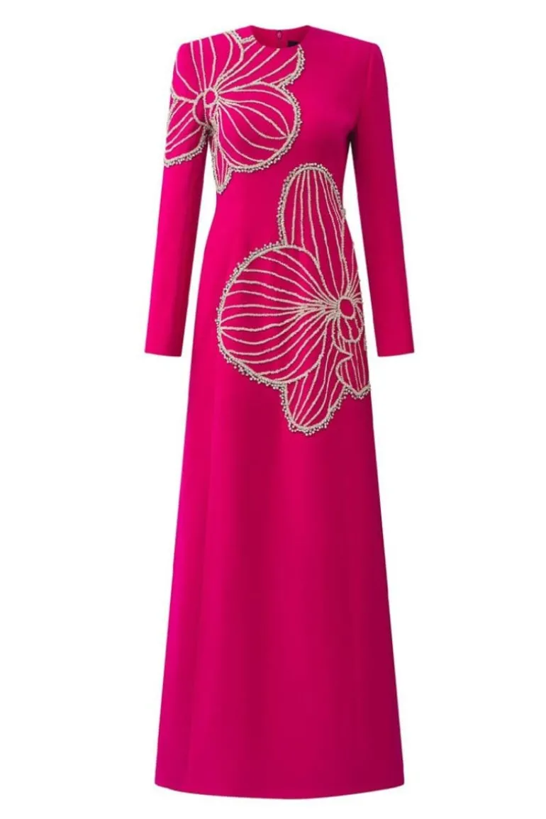 Dresses<CULT MIA ROUND NECK CRYSTAL EMBELLISHED DRESS Fuchsia pink