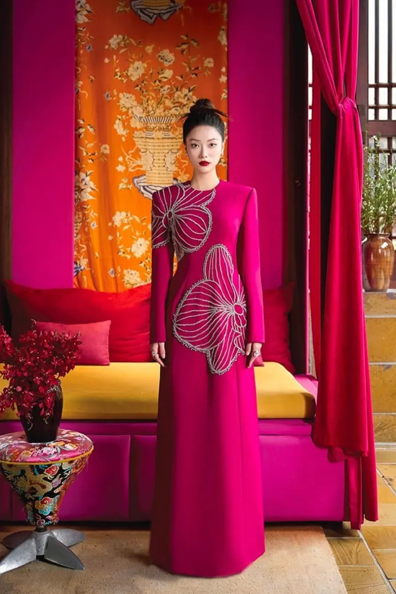 Dresses<CULT MIA ROUND NECK CRYSTAL EMBELLISHED DRESS Fuchsia pink