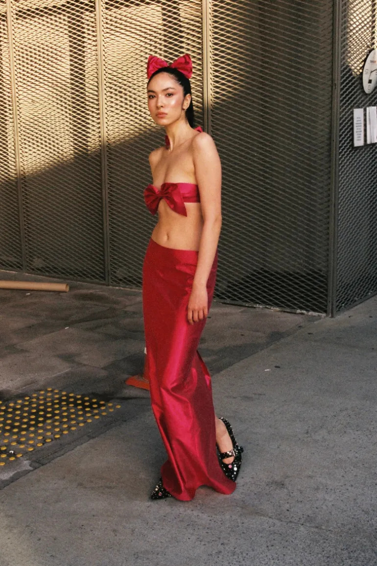 Skirts<CULT MIA SILK MAXI SKIRT Fuchsia