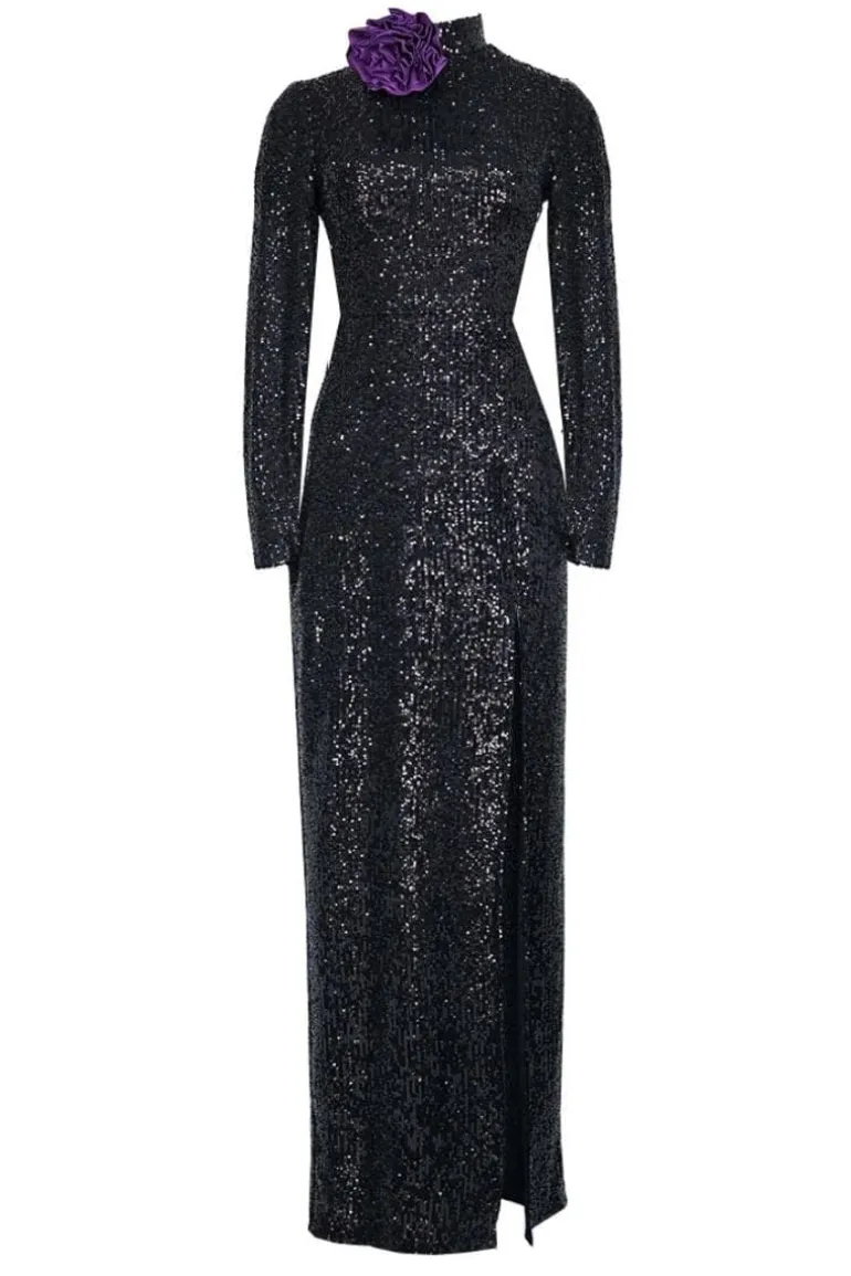 Dresses<CULT MIA FULL LENGTH SEQUINS BLACK MAXI DRESS Midnight Black