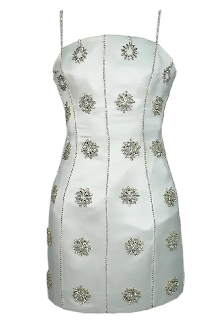 Dresses | Mini Dresses<CULT MIA FULLY EMBELLISHED CRYSTAL SHORT DRESS Ivory White