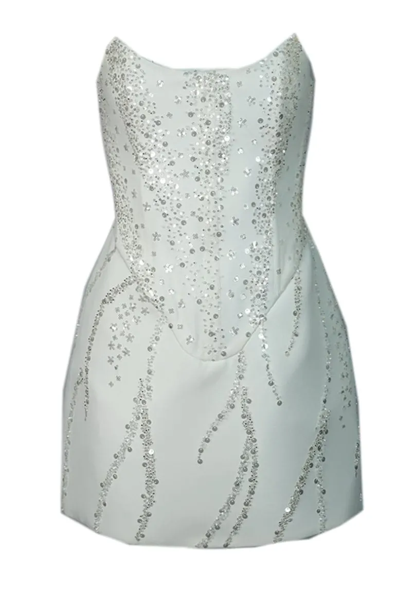 Dresses | Mini Dresses<CULT MIA FULLY EMBROIDERED SHORT CORSET DRESS Off-White