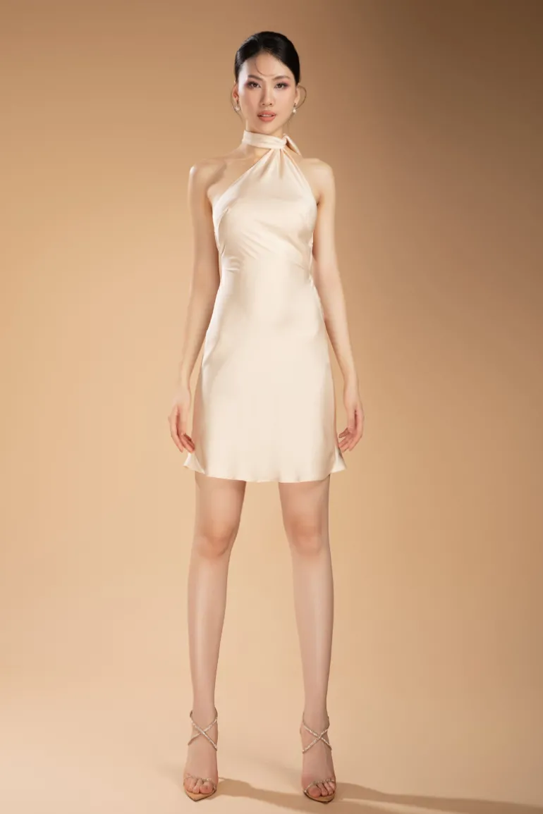 Dresses | Mini Dresses<CULT MIA GALINDO BODYCON SCARF NECK SILK BLEND MINI DRESS Cream