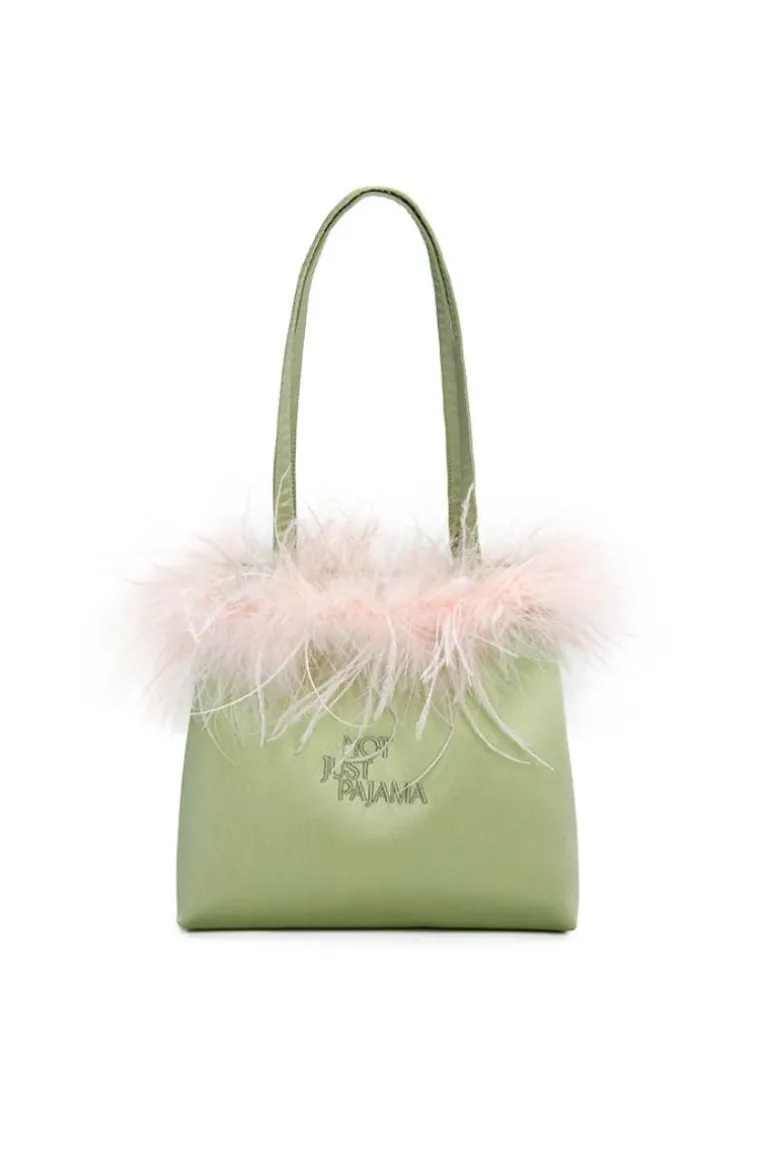 Top Handle Bags<CULT MIA GLAM SILK HANDBAG WITH FEATHERS Garden Green