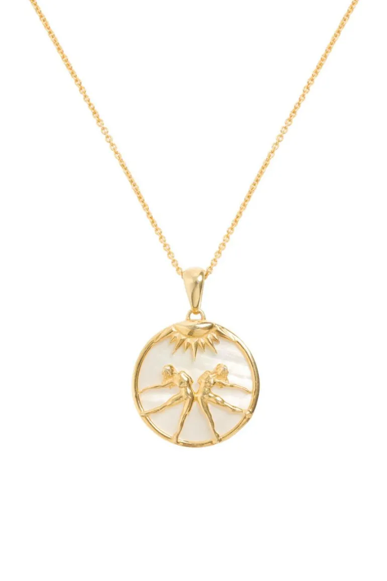 Necklaces<CULT MIA GEMINI 18CT GOLD PLATED ZODIAC NECKLACE Gold & White