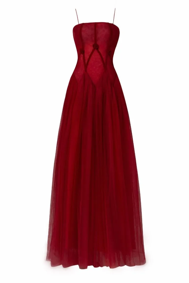 Dresses | Gowns<CULT MIA GEMINI DROP WAIST MESH MAXI DRESS Red