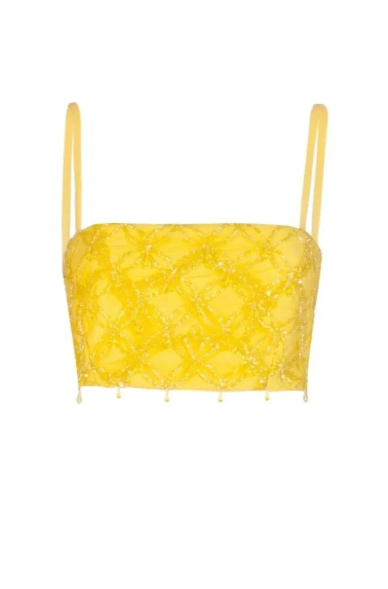 Tops<CULT MIA GIA EMBELLISHED CROP TOP Yellow