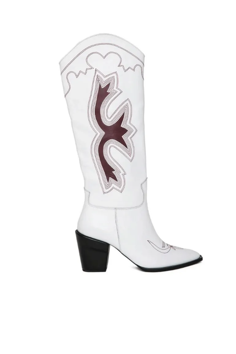 Boots<CULT MIA GIGI EMBROIDERED LEATHER KNEE BOOTS White