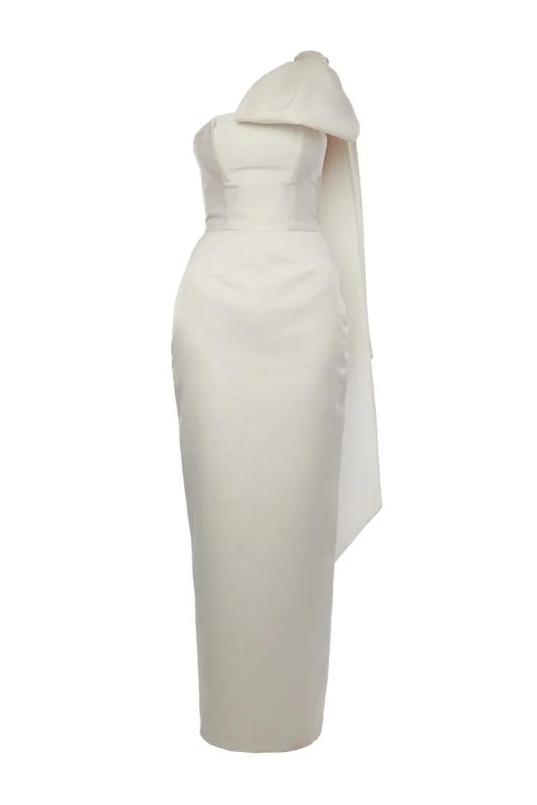 Dresses<CULT MIA GIGI WHITE MAXI DRESS WITH CAPE BOW Star White