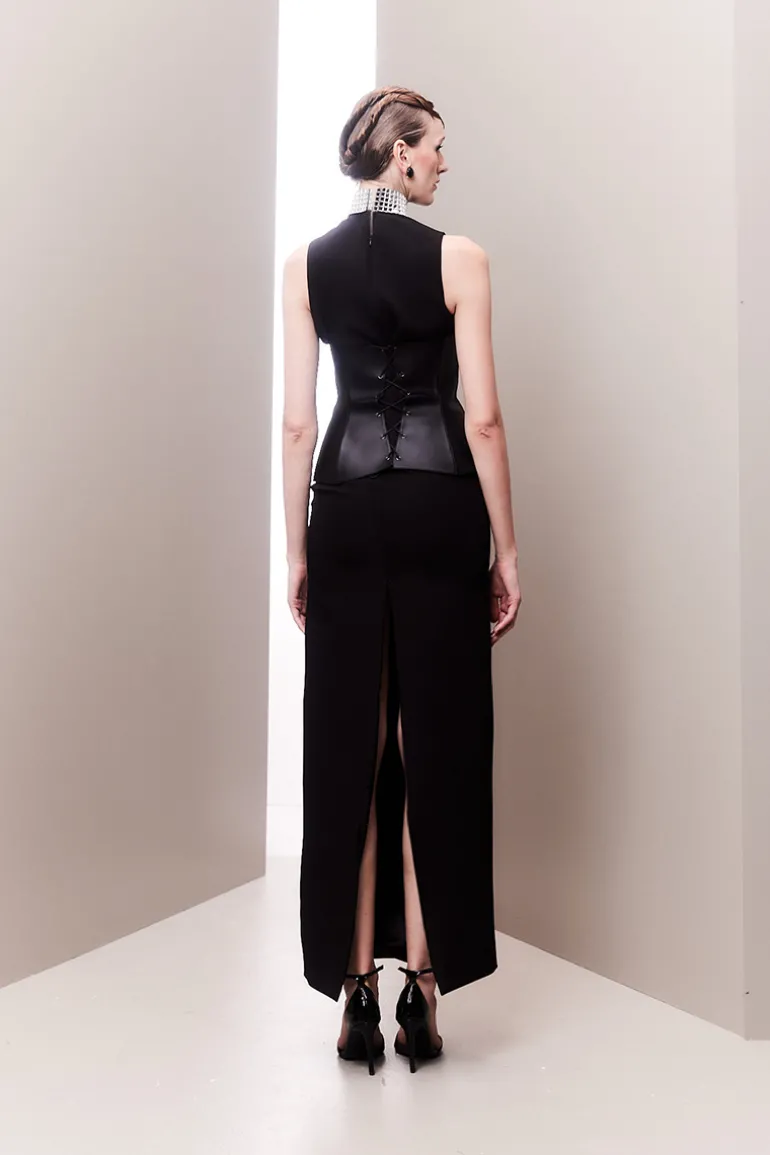 Dresses | Gowns<CULT MIA GLAMOUROUS MIRROR-EMBELLISHED GOWN WITH VEGAN CORSET BELT Black