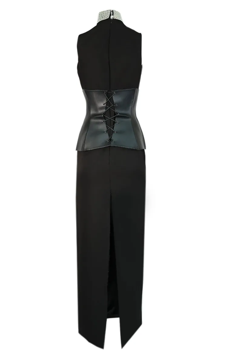 Dresses | Gowns<CULT MIA GLAMOUROUS MIRROR-EMBELLISHED GOWN WITH VEGAN CORSET BELT Black