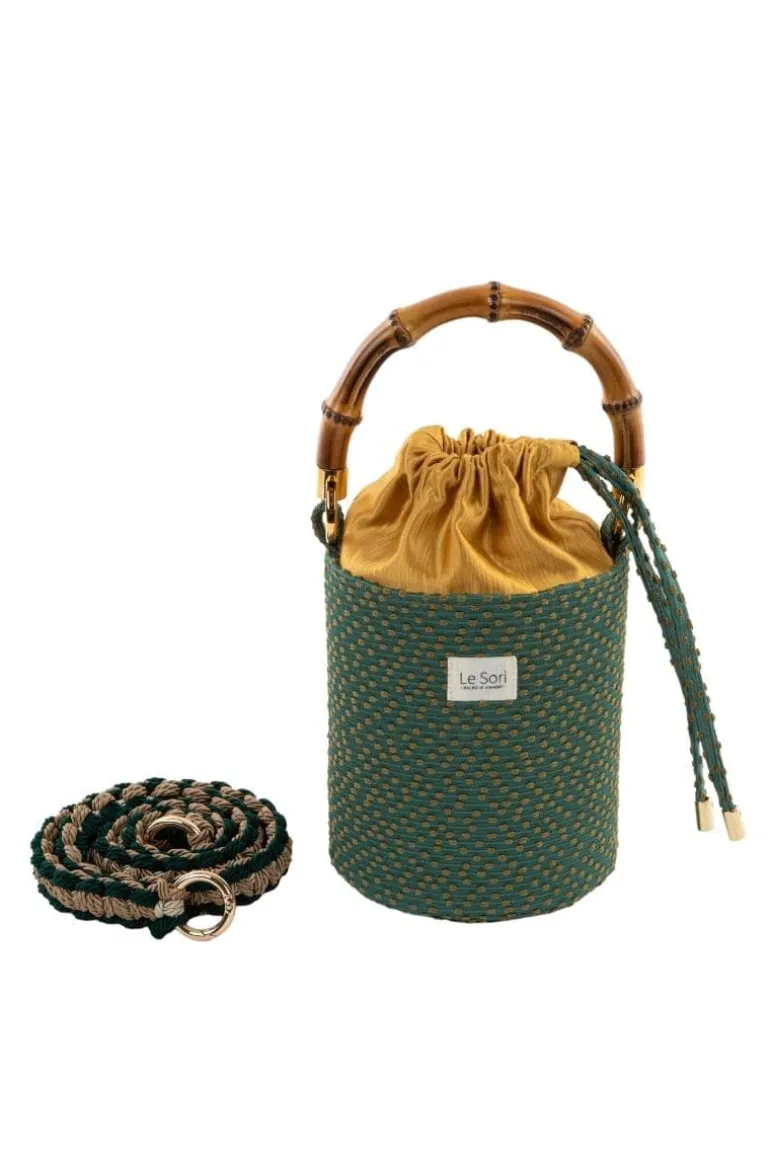 Top Handle Bags<CULT MIA ERA LEATHER AND FABRIC BUCKET BAG Gold & Green
