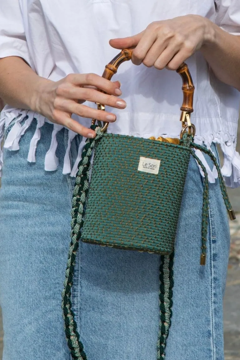 Top Handle Bags<CULT MIA ERA LEATHER AND FABRIC BUCKET BAG Gold & Green