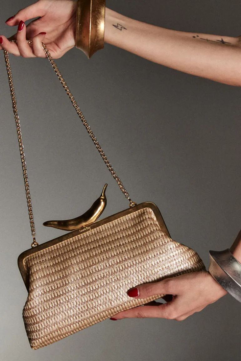 Clutch Bags<CULT MIA CHILI STRAW CLASSIC CLUTCH Gold