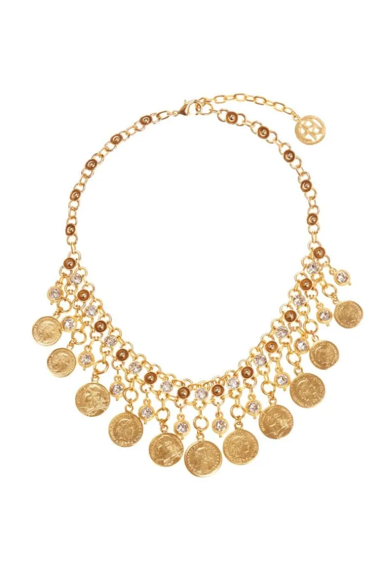 Necklaces<CULT MIA CHOKER NECKLACE WITH COINS AND CRYSTALS Gold