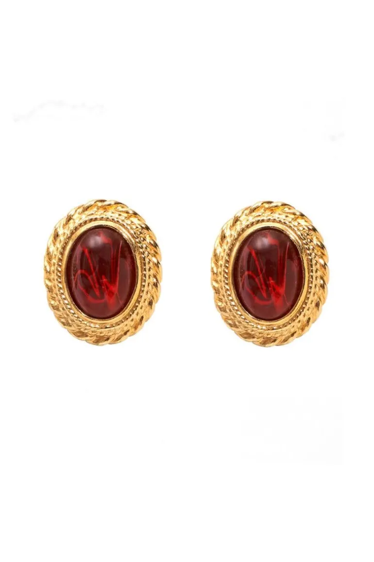 Earrings<CULT MIA CLIP ON EARRING WITH RUBY STONES Gold