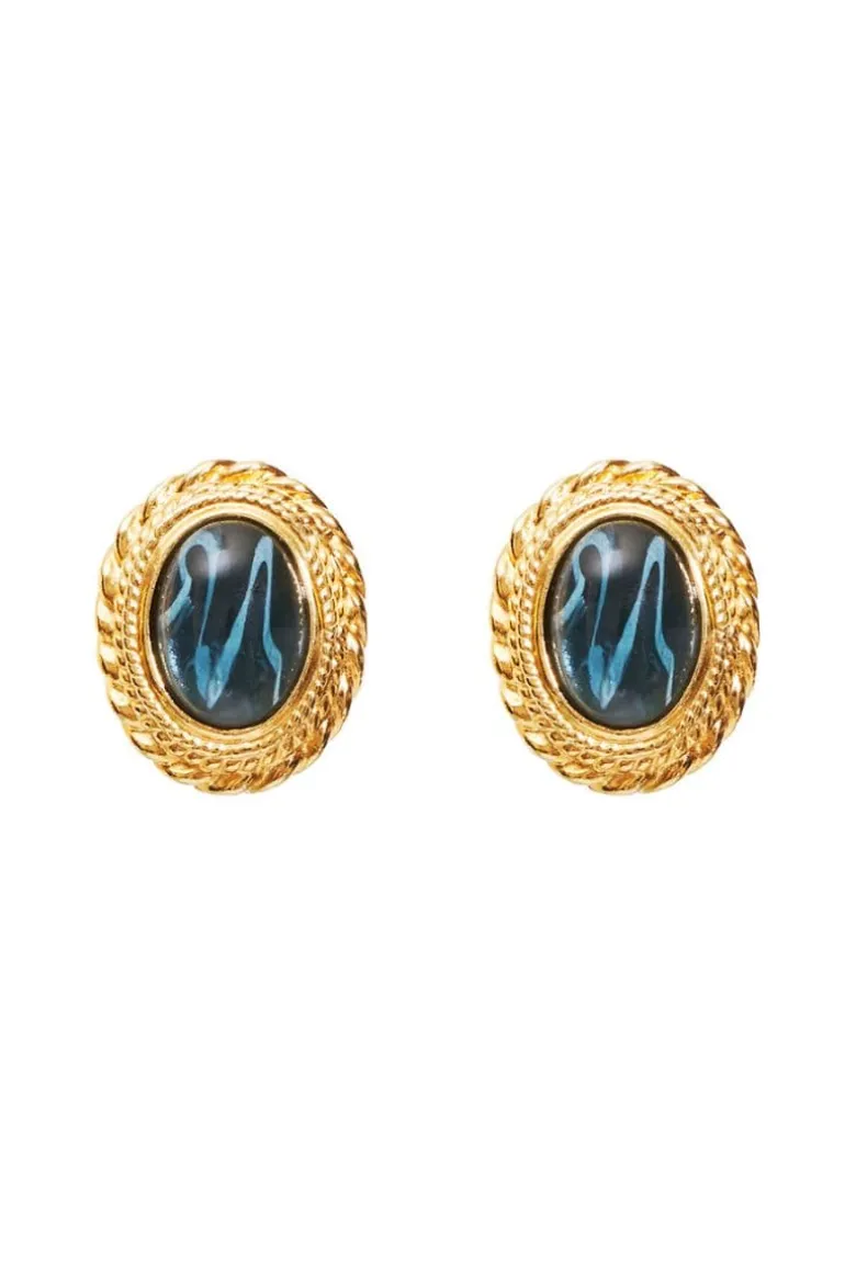 Earrings<CULT MIA CLIP ON EARRING WITH SAPHIRE STONES Gold