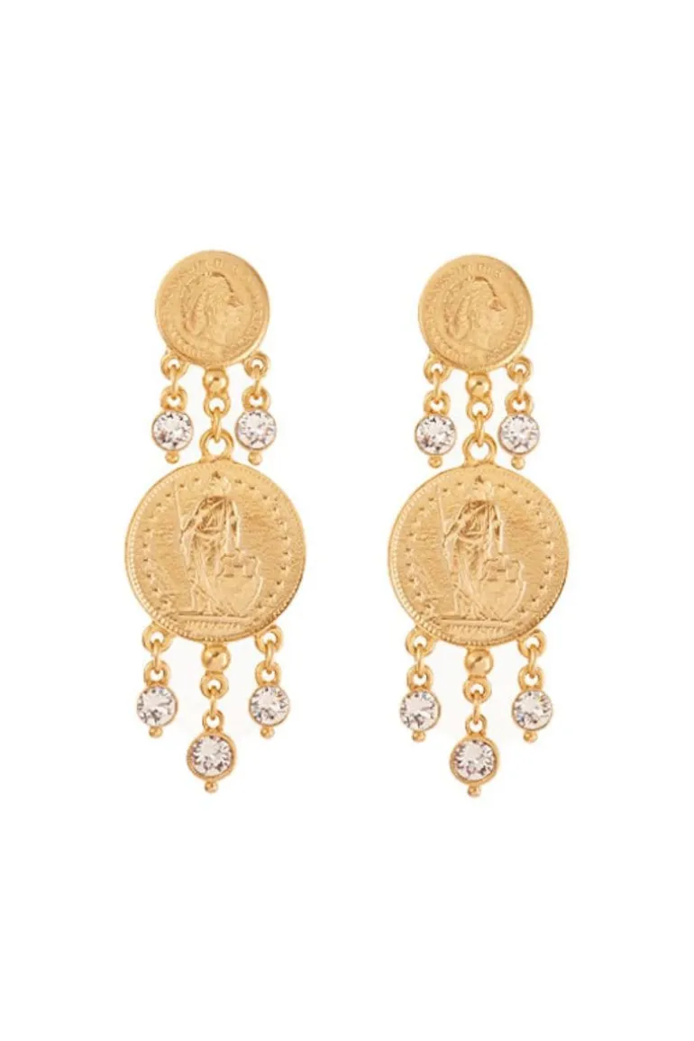 Earrings<CULT MIA COIN DROP EARRINGS WITH CRYSTALS Gold