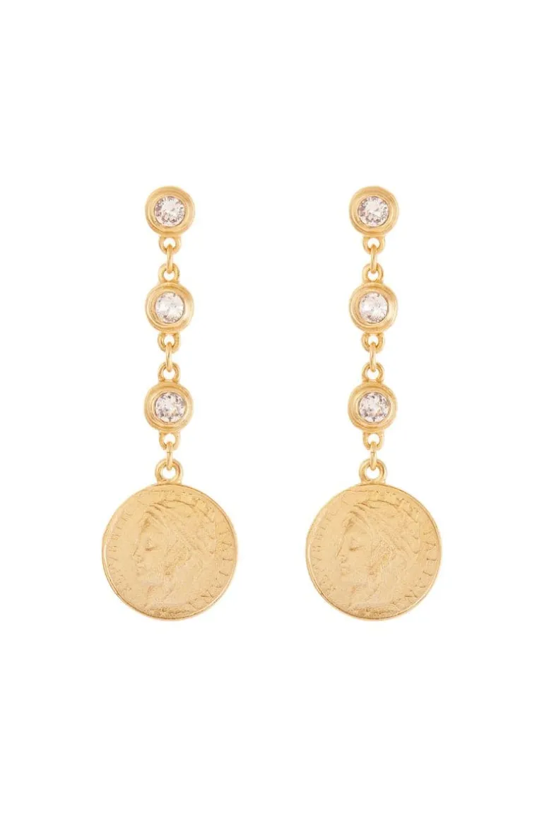 Earrings<CULT MIA COINS AND CRYSTAL DROP EARRINGS Gold