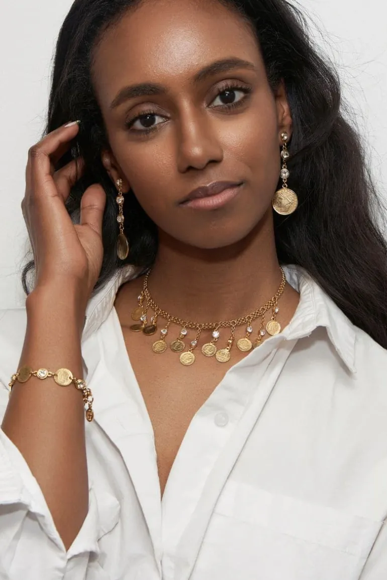 Earrings<CULT MIA COINS AND CRYSTAL DROP EARRINGS Gold